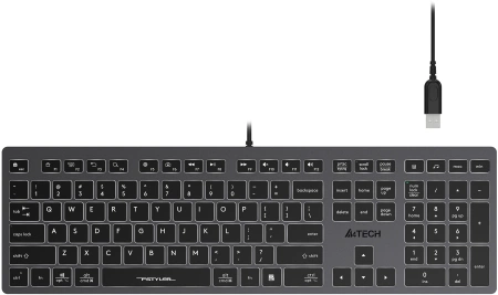 Клавиатура A4Tech FX60H серый USB slim LED (FX60H GREY/WHITE) кабель 1.5м