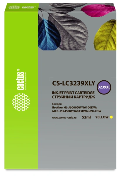 Картридж струйный Cactus CS-LC3239XLY желтый (52мл) для Brother HL-J6000DW/J6100DW с чипом