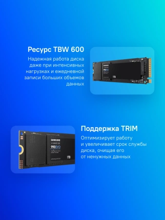 Накопитель SSD Samsung PCIe 4.0 x4 1TB MZ-V9E1T0BW 990 EVO M.2 2280
