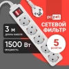 Сетевой фильтр PC Pet AP01006-3-G 3м (5 розеток) серый (пакет ПЭ)