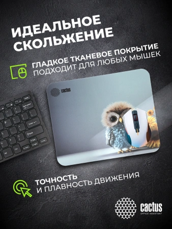 Коврик для мыши Cactus Owl gray рисунок 300x250x3мм (CS-MP-D12M)