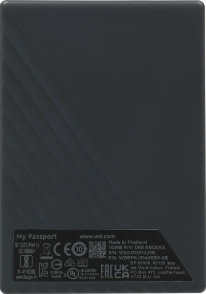 Жесткий диск WD USB3.2 Gen1 4TB WDBPKJ0040BBK-WESN My Passport 2.5" черный