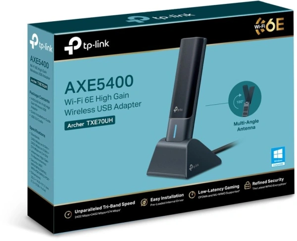 Сетевой адаптер Wi-Fi TP-Link Archer TXE70UH AXE5400 USB 3.0 (ант.внутр.) 2ант.