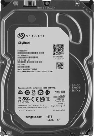 Жесткий диск Seagate SATA-III 6TB ST6000VX008 Surveillance Skyhawk 4KN (5400rpm) 256Mb 3.5"