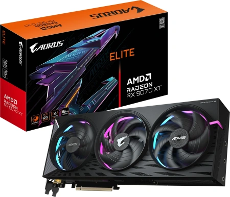 Видеокарта Gigabyte PCI-E 5.0 GV-R9070XTAORUS E-16GD 1.0 AMD Radeon RX 9070XT 16Gb 256bit GDDR6 2570/20000 HDMIx2 DPx2 HDCP Ret