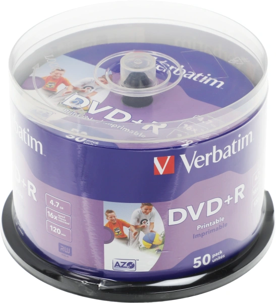 Диск DVD+R Verbatim 4.7Gb 16x Cake Box (50шт) Printable (43512)
