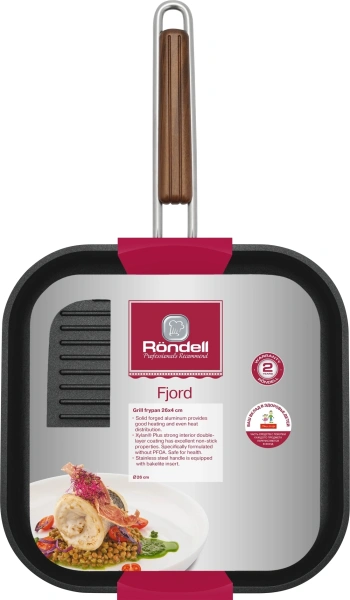 Сковорода-гриль Rondell Fjord RDA-1798 квадратная 26см покрытие: Xylan Plus ручка несъемная (без крышки) черный