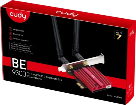 Сетевая карта Wi-Fi + Bluetooth Cudy WE9300 BE9300 PCI Express x1 (ант.внеш.съем) 2ант.