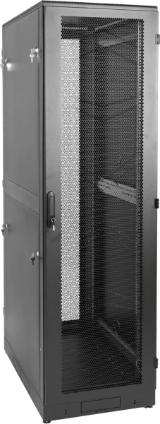 Шкаф коммутационный ЦМО (ШТК-М-42.6.8-1ААА-9005) напольный 42U 600x800мм пер.дв.стекл задн.дв.стал.лист 2 бок.пан. 550кг черный