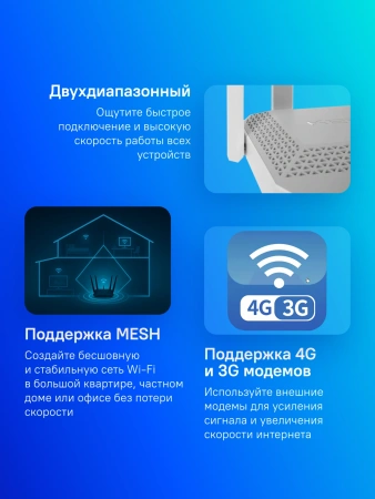 Роутер беспроводной Keenetic Giga (KN-1012) AX3000 10/100/1000BASE-TX/SFP/4g ready белый