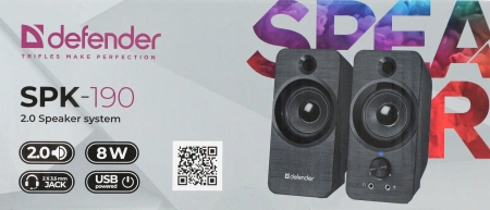 Колонки Defender SPK-190 2.0 черный 8Вт портативные