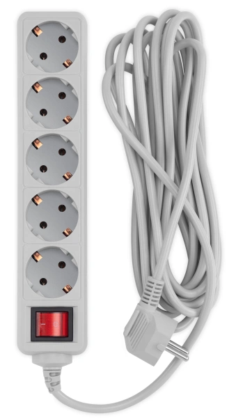 Сетевой фильтр PC Pet AP01006-5-G 5м (5 розеток) серый (пакет ПЭ)