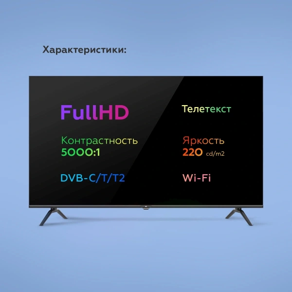 Телевизор LED BQ 40" 40FS36B Frameless черный FULL HD 60Hz DVB-T DVB-T2 DVB-C USB WiFi Smart TV (RUS)