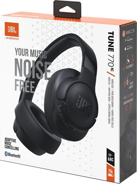 Гарнитура накладные JBL Tune 770NC 1.2м черный беспроводные bluetooth оголовье (JBLT770NCBLKCN)