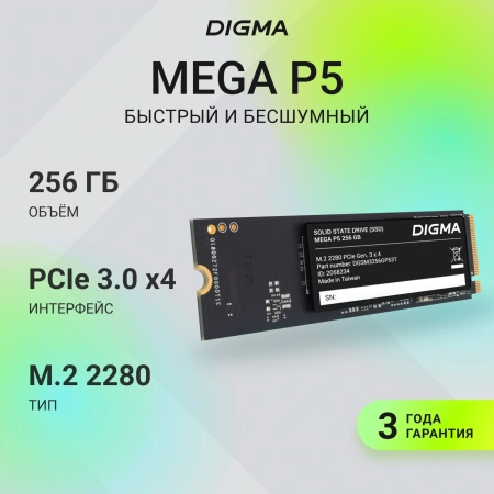 Накопитель SSD Digma PCIe 3.0 x4 256GB DGSM3256GP53T Mega P5 M.2 2280