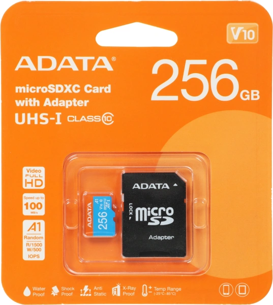 Флеш карта microSDXC 256GB A-Data AUSDX256GUICL10A1-RA1 Premier Pro + adapter