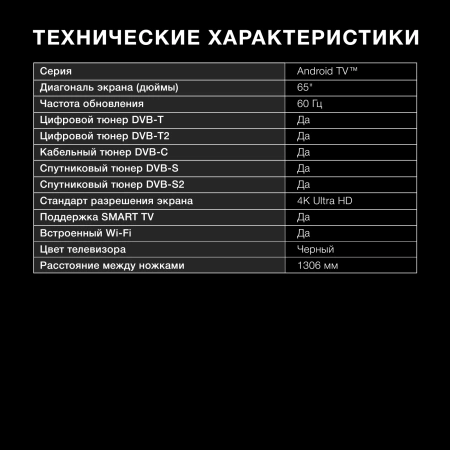 Телевизор LED Hyundai 65" H-LED65BU7006 Android TV Frameless Metal черный/серебристый 4K Ultra HD 60Hz DVB-T DVB-T2 DVB-C DVB-S DVB-S2 USB WiFi Smart TV