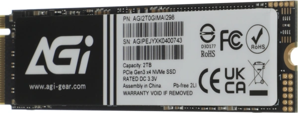 Накопитель SSD AGi PCIe 3.0 x4 2TB AGI2T0GIMAI298-CB AI298 M.2 2280