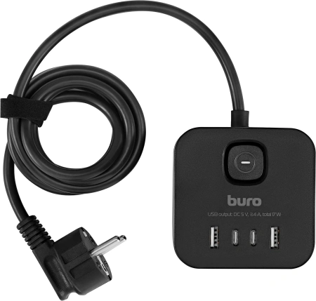 Сетевой удлинитель Buro BU-PC3.1UС-B 1.5м (3 розетки) черный (коробка)