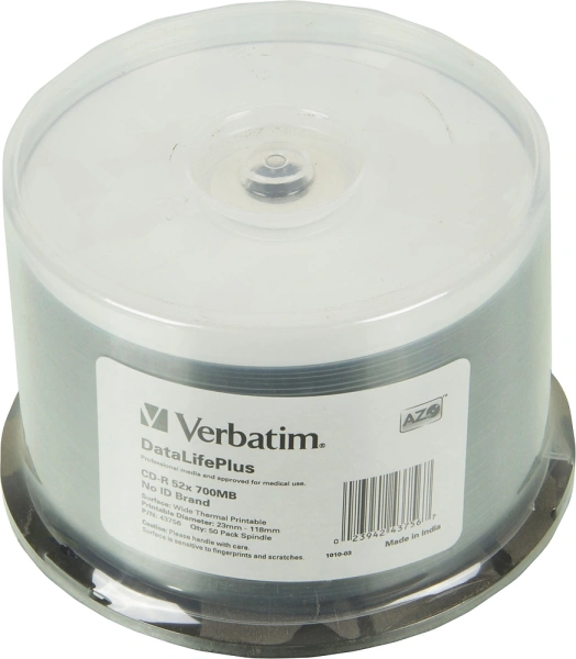Диск CD-R Verbatim 700Mb 52x Cake Box (50шт) Printable (43756)