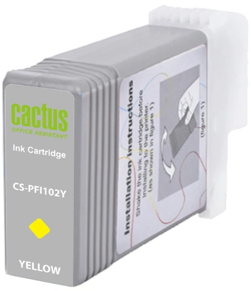 Картридж струйный Cactus CS-PFI102Y PFI-102 Y желтый (130мл) для Canon IP iPF500/iPF600/iPF700/MFP M40/iPF765/LP17/LP24 с чипом