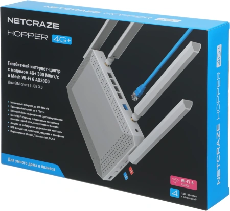 Роутер беспроводной Keenetic Netcraze Hopper 4G+ (NC-2312) AX3000 10/100/1000BASE-TX/4G cat.6 белый