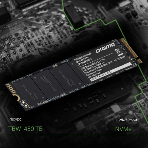Накопитель SSD Digma PCIe 3.0 x4 1TB DGSM3001TS33T Mega S3 M.2 2280