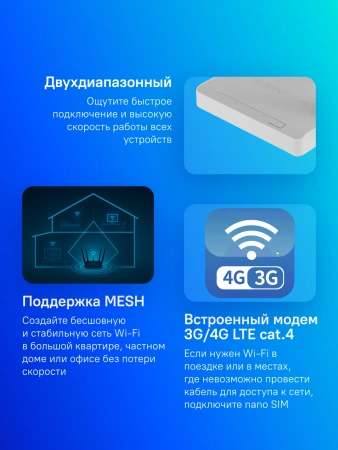 Роутер беспроводной Keenetic Explorer 4G (KN-4910) AC1200 10/100BASE-TX/4G cat.4 белый
