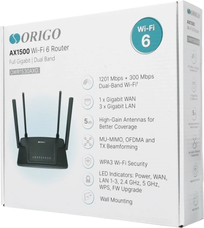 Роутер беспроводной Origo OWR1530AXG (OWR1530AXG/A1A) AX1500 10/100/1000BASE-T черный