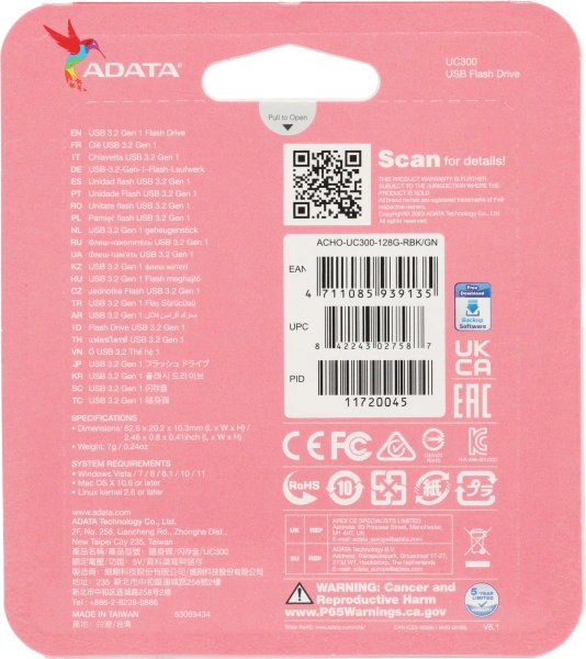 Флеш Диск A-Data 128Gb Type-C UC300 ACHO-UC300-128G-RBK/GN USB3.2 черный/зеленый
