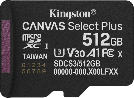 Флеш карта microSDXC 512GB Kingston SDCS3/512GBSP Canvas Select Plus V30 A1 w/o adapter