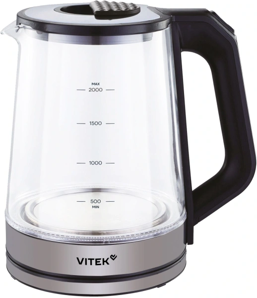 Чайник электрический Vitek VT-WK1081 2л. 2000Вт черный/серебристый корпус: стекло