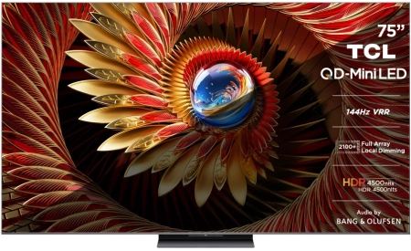 Телевизор LED TCL 75" 75C8K QD-Mini LED Frameless черный 4K Ultra HD 144Hz DVB-T DVB-T2 DVB-C DVB-S DVB-S2 USB WiFi Smart TV