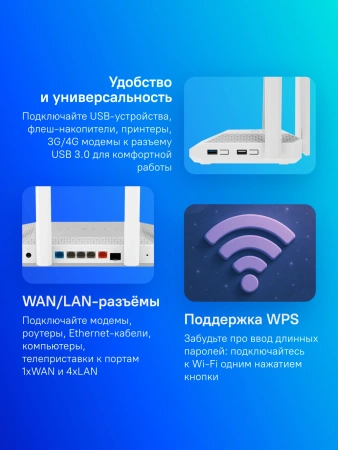 Роутер беспроводной Keenetic Giga (KN-1012) AX3000 10/100/1000BASE-TX/SFP/4g ready белый