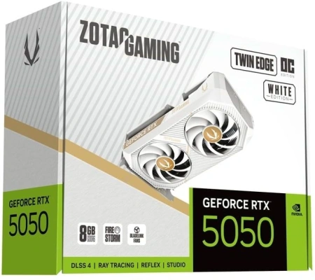 Видеокарта Zotac PCI-E 5.0 RTX 5050 TWIN EDGE OC WHITE ED 8GB NVIDIA GeForce RTX 5050 8Gb 128bit GDDR6 2602/20000 HDMIx1 DPx3 HDCP Ret