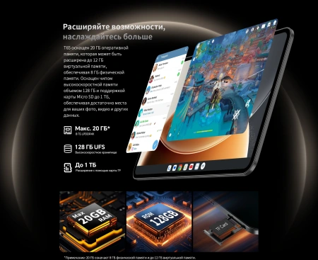 Планшет Teclast T65 T7280 (2.2) 8C RAM8Gb ROM128Gb 13.4" IPS 1920x1200 4G Android 15 черный 13Mpix 5Mpix BT WiFi microSD 1Tb 8000mAh