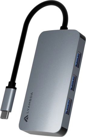 Разветвитель USB-C Lyambda LC118 5порт. серый