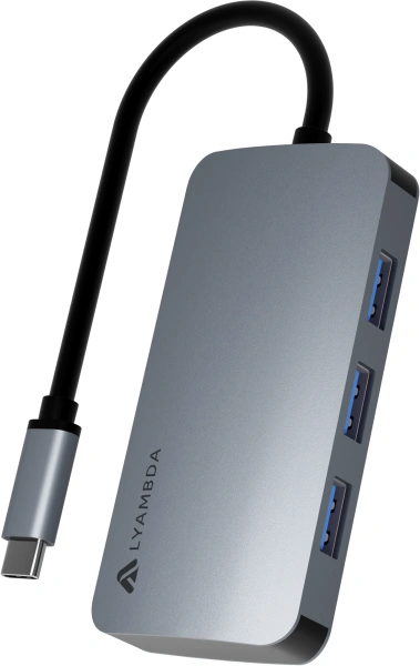 Разветвитель USB-C Lyambda LC118 5порт. серый