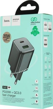 Сетевое зар./устр. Hoco N41 Almighty Black 20W 3A+2.22A+2A+1.67A+1.5A (PD+QC+AFC) USB/USB Type-C универсальное черный