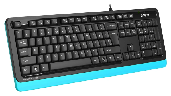 Клавиатура A4Tech FKS10 черный/синий USB (подставка для запястий) (FKS10 BLUE) кабель 1.5м