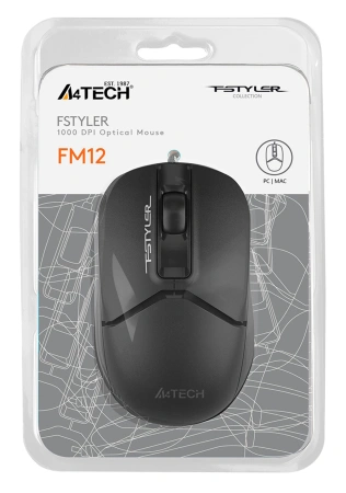 Мышь A4Tech Fstyler FM12 черный оптическая 1200dpi USB 3but (FM12 BLACK)