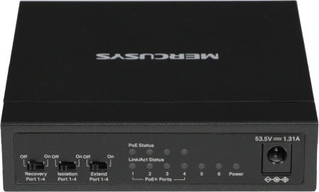 Коммутатор Mercusys MS106P (L2) 6x100Мбит/с 4PoE+ 67W неуправляемый