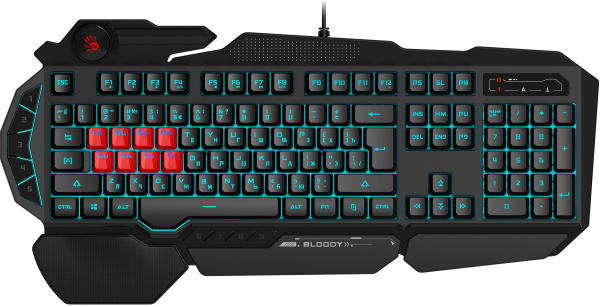 Клавиатура A4Tech Bloody B318 черный USB Multimedia for gamer LED (подставка для запястий) (B318) кабель 1.8м