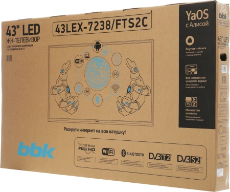 Телевизор LED BBK 43" 43LEX-7238/FTS2C (B) Яндекс.ТВ Frameless черный FULL HD 60Hz DVB-T2 DVB-C DVB-S2 USB WiFi Smart TV (RUS)