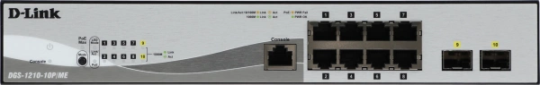 Коммутатор D-Link DGS-1210-10P/ME/B1A 8x1Гбит/с 2SFP 8PoE управляемый