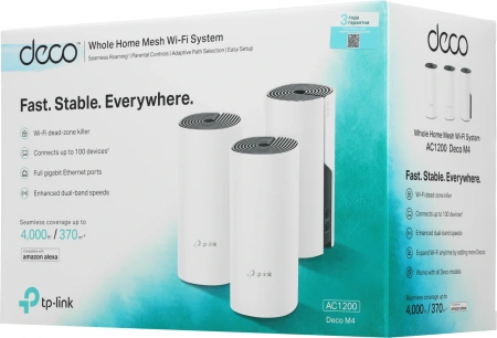 Бесшовный Mesh роутер TP-Link Deco M4 (DECO M4(3-PACK)) AC1200 10/100/1000BASE-TX белый (упак.:3шт)