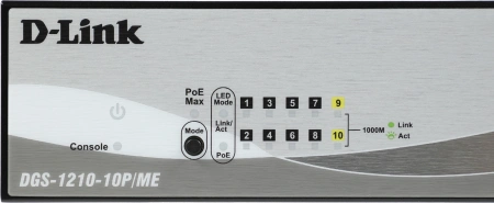Коммутатор D-Link DGS-1210-10P/ME/B1A 8x1Гбит/с 2SFP 8PoE управляемый