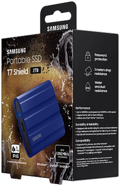 Накопитель SSD Samsung Original USB-C 2Tb MU-PE2T0R/WW Shield T7 1.8" синий