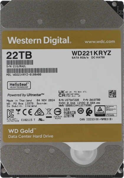 Жесткий диск WD SATA-III 22TB WD221KRYZ Server Gold 512E (7200rpm) 512Mb 3.5"