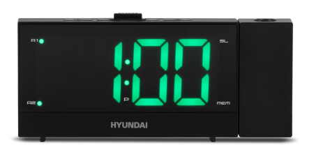 Радиобудильник Hyundai H-RCL243 черный LCD проек.изоб. подсв:зеленая часы:цифровые FM
